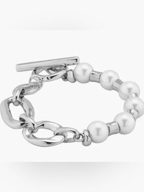 UNO de 50 Silver-Tone Pearl Bead Toggle Bracelet - White